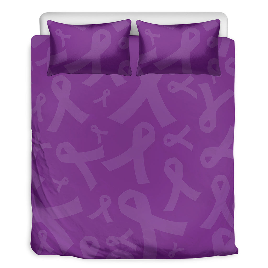 Purple Cancer Awareness Ribbon Print Duvet Cover Bedding Set