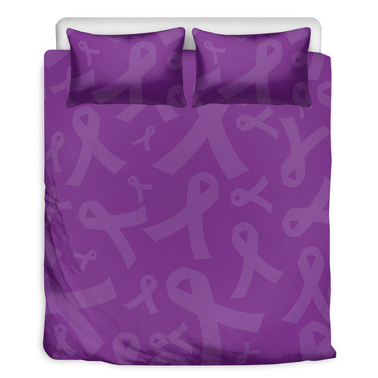 Purple Cancer Awareness Ribbon Print Duvet Cover Bedding Set