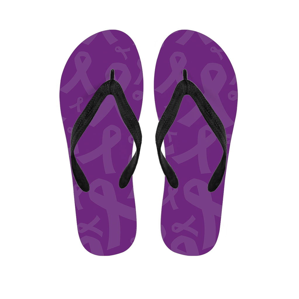 Purple Cancer Awareness Ribbon Print Flip Flops