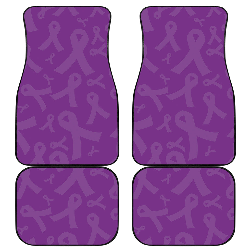 Purple Cancer Awareness Ribbon Print Front and Back Car Floor Mats