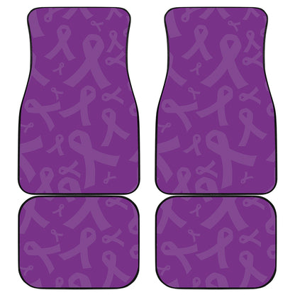 Purple Cancer Awareness Ribbon Print Front and Back Car Floor Mats