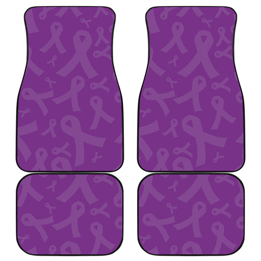 Purple Cancer Awareness Ribbon Print Front and Back Car Floor Mats