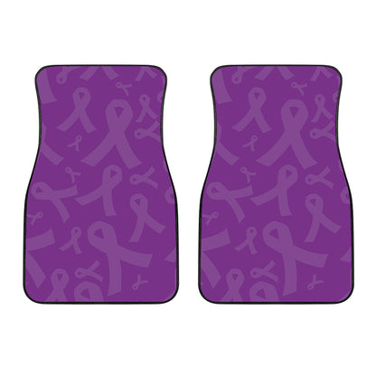 Purple Cancer Awareness Ribbon Print Front Car Floor Mats