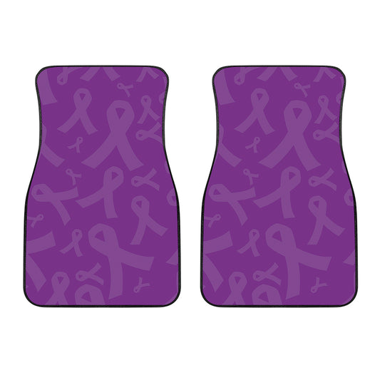 Purple Cancer Awareness Ribbon Print Front Car Floor Mats