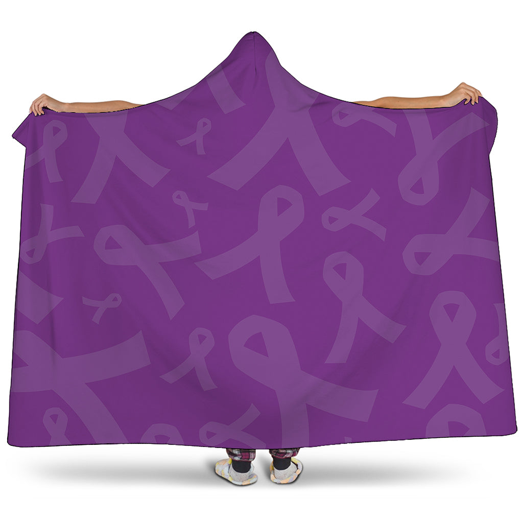 Purple Cancer Awareness Ribbon Print Hooded Blanket