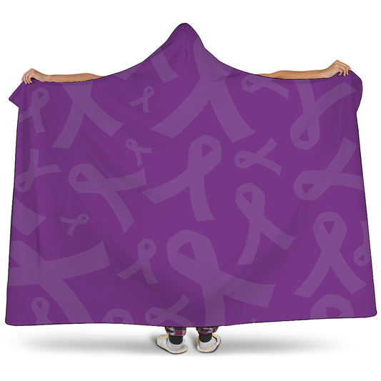 Purple Cancer Awareness Ribbon Print Hooded Blanket