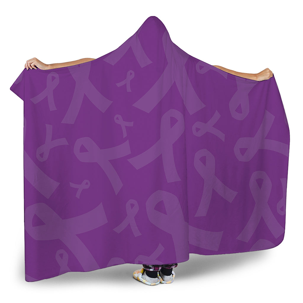 Purple Cancer Awareness Ribbon Print Hooded Blanket