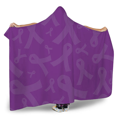 Purple Cancer Awareness Ribbon Print Hooded Blanket