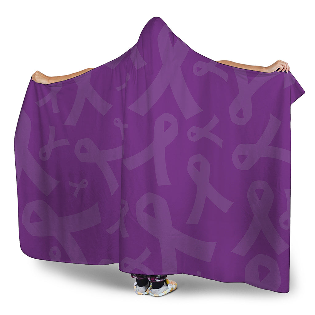 Purple Cancer Awareness Ribbon Print Hooded Blanket