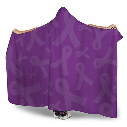 Purple Cancer Awareness Ribbon Print Hooded Blanket