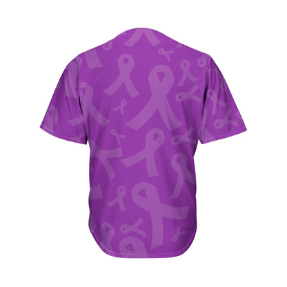 Purple Cancer Awareness Ribbon Print Men's Baseball Jersey