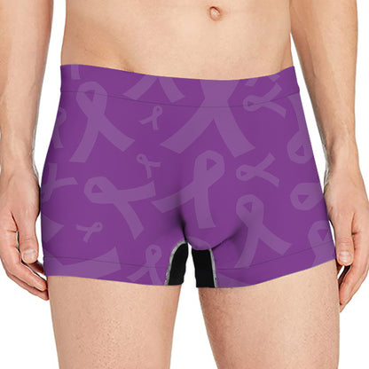 Purple Cancer Awareness Ribbon Print Men's Boxer Briefs