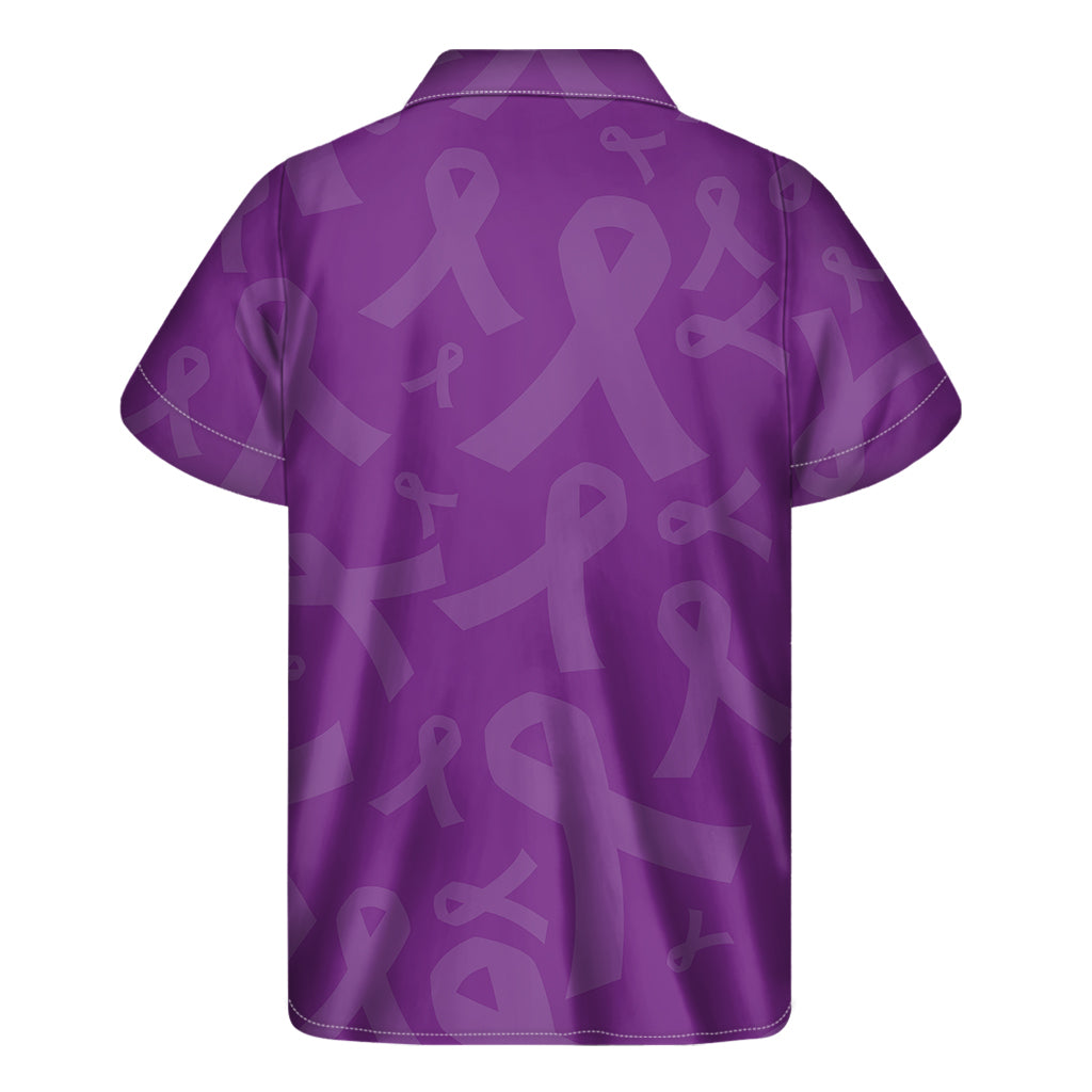 Purple Cancer Awareness Ribbon Print Men's Short Sleeve Shirt