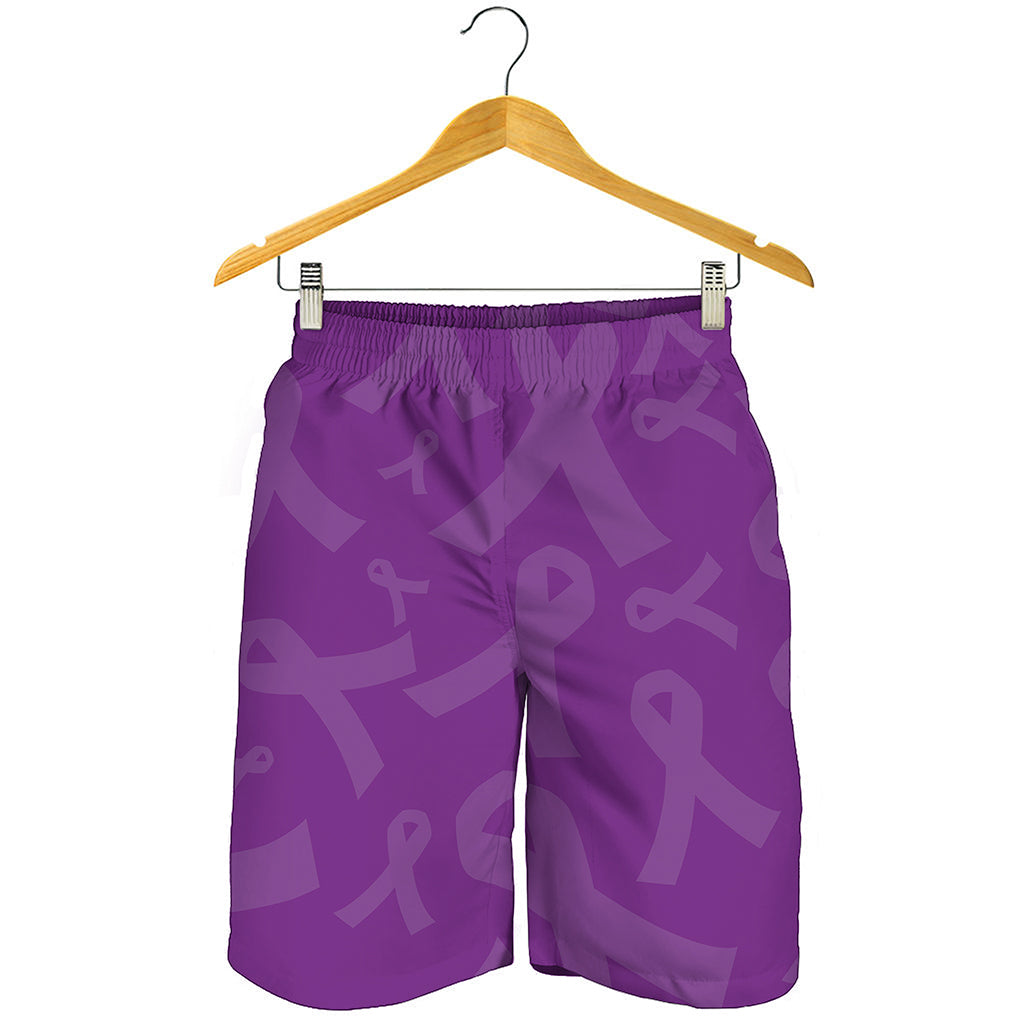 Purple Cancer Awareness Ribbon Print Men's Shorts