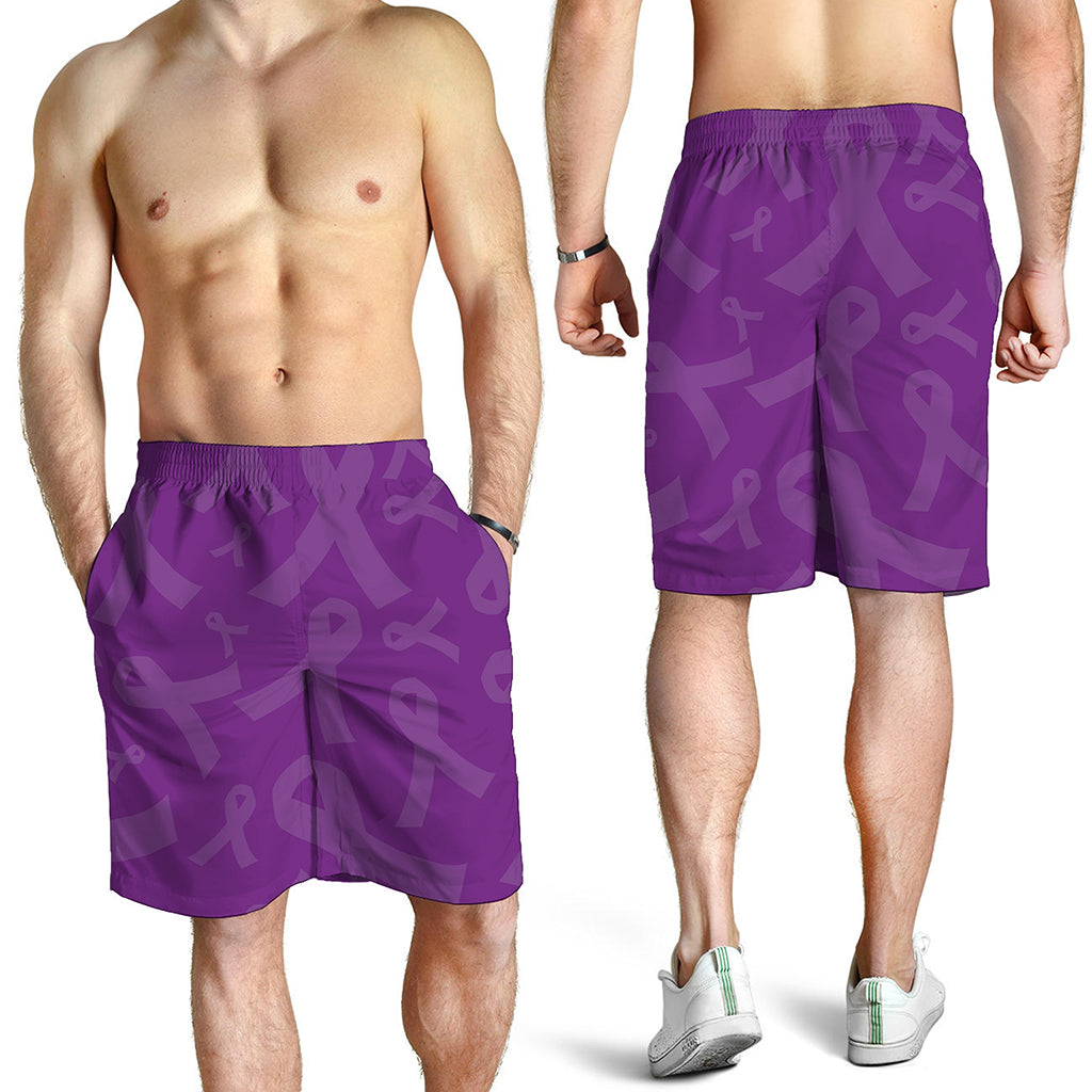 Purple Cancer Awareness Ribbon Print Men's Shorts