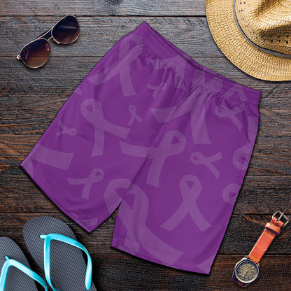 Purple Cancer Awareness Ribbon Print Men's Shorts