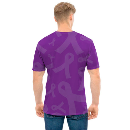 Purple Cancer Awareness Ribbon Print Men's T-Shirt