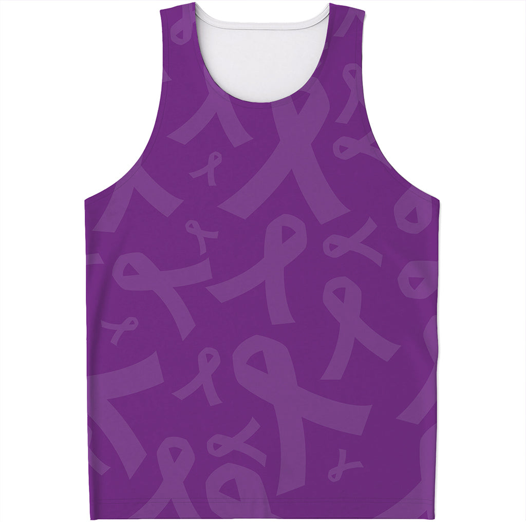 Purple Cancer Awareness Ribbon Print Men's Tank Top