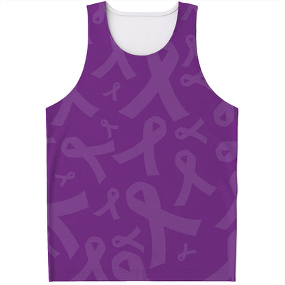 Purple Cancer Awareness Ribbon Print Men's Tank Top