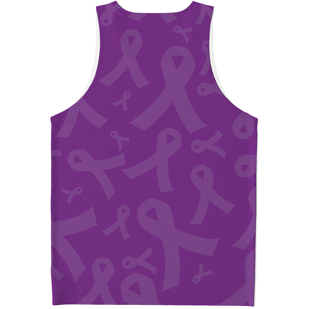 Purple Cancer Awareness Ribbon Print Men's Tank Top