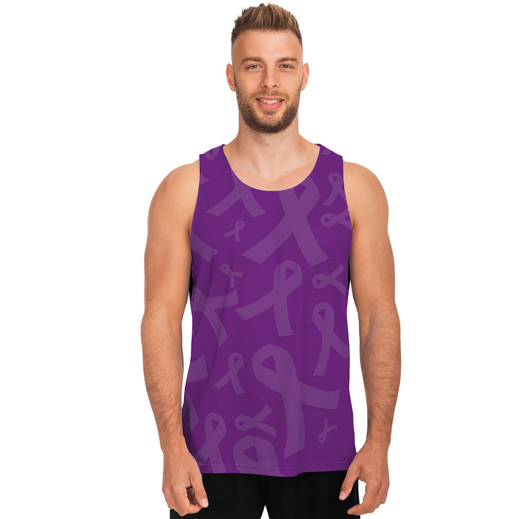 Purple Cancer Awareness Ribbon Print Men's Tank Top
