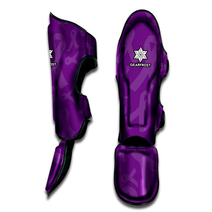 Purple Cancer Awareness Ribbon Print Muay Thai Shin Guard