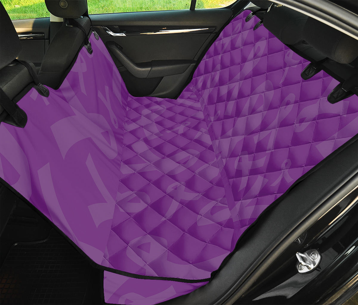 Purple Cancer Awareness Ribbon Print Pet Car Back Seat Cover