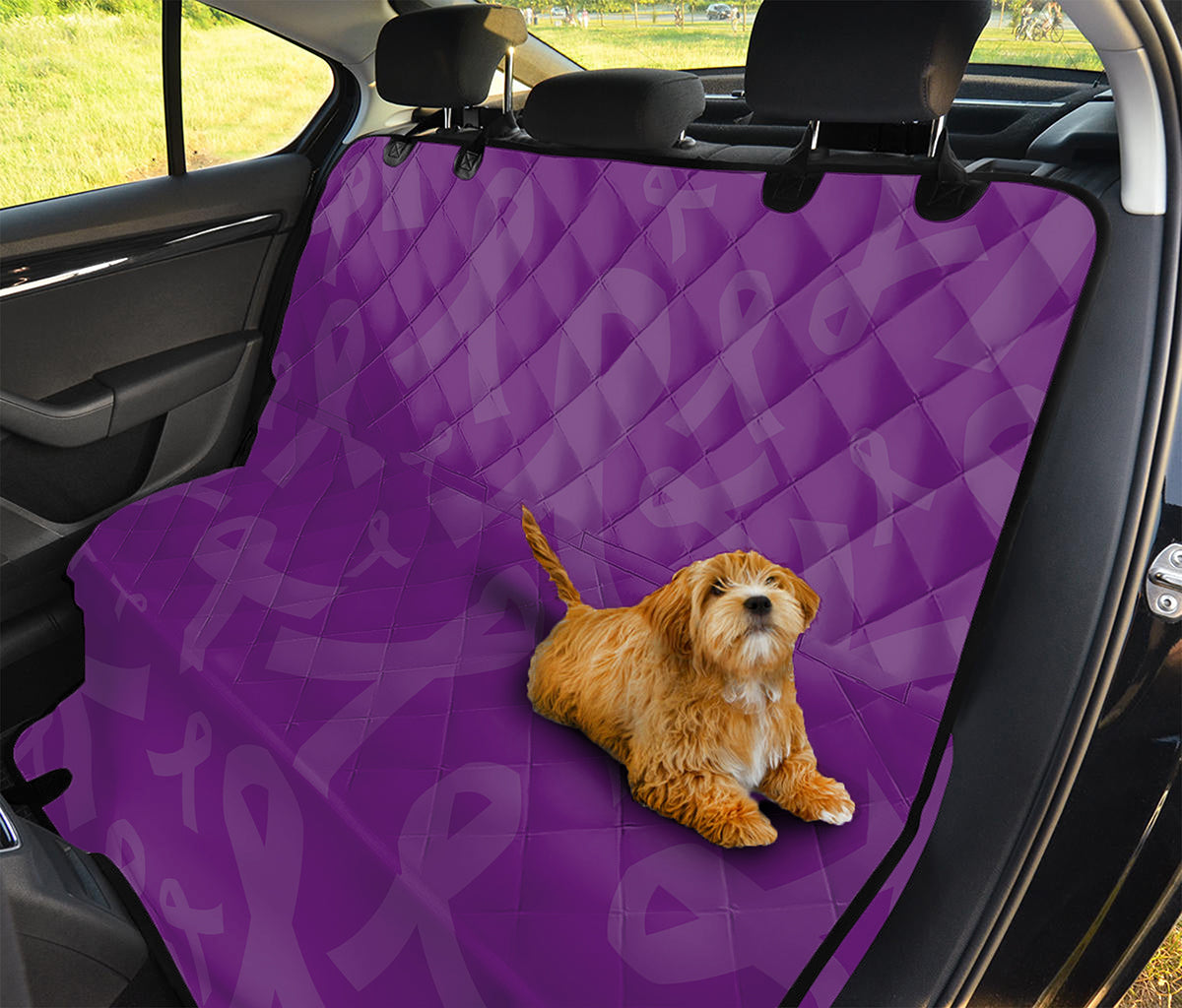 Purple Cancer Awareness Ribbon Print Pet Car Back Seat Cover