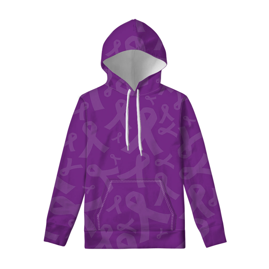 Purple Cancer Awareness Ribbon Print Pullover Hoodie
