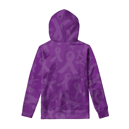 Purple Cancer Awareness Ribbon Print Pullover Hoodie