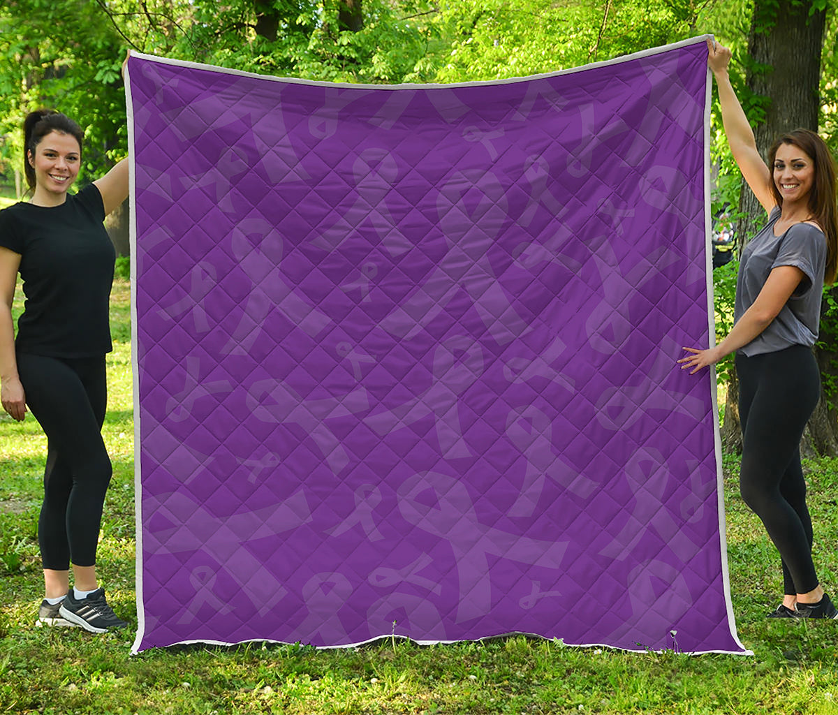 Purple Cancer Awareness Ribbon Print Quilt