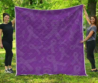 Purple Cancer Awareness Ribbon Print Quilt