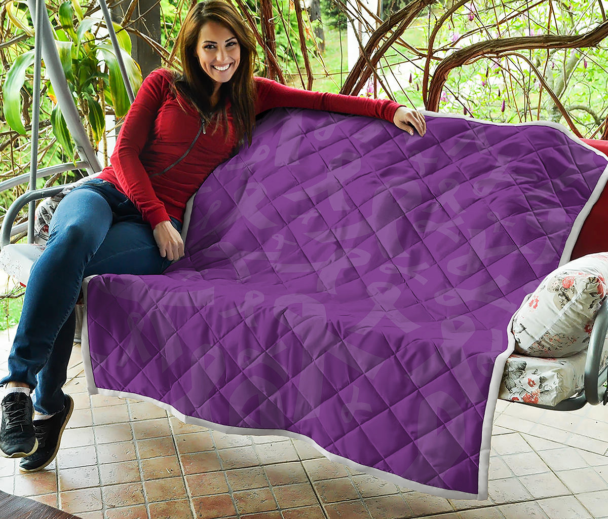 Purple Cancer Awareness Ribbon Print Quilt