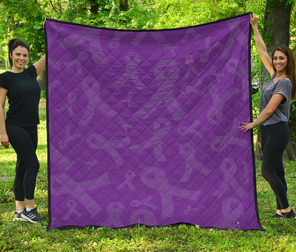 Purple Cancer Awareness Ribbon Print Quilt