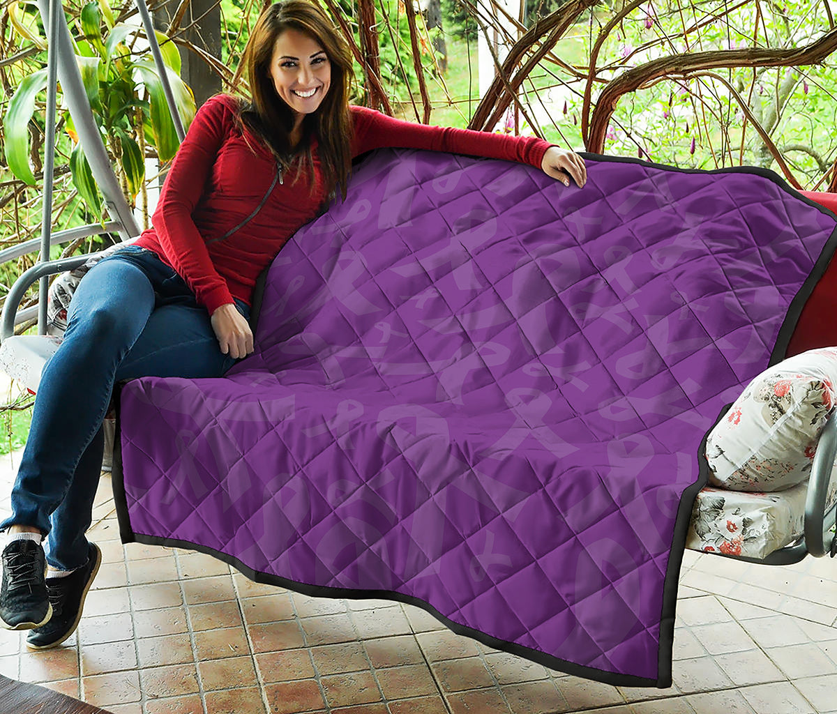 Purple Cancer Awareness Ribbon Print Quilt