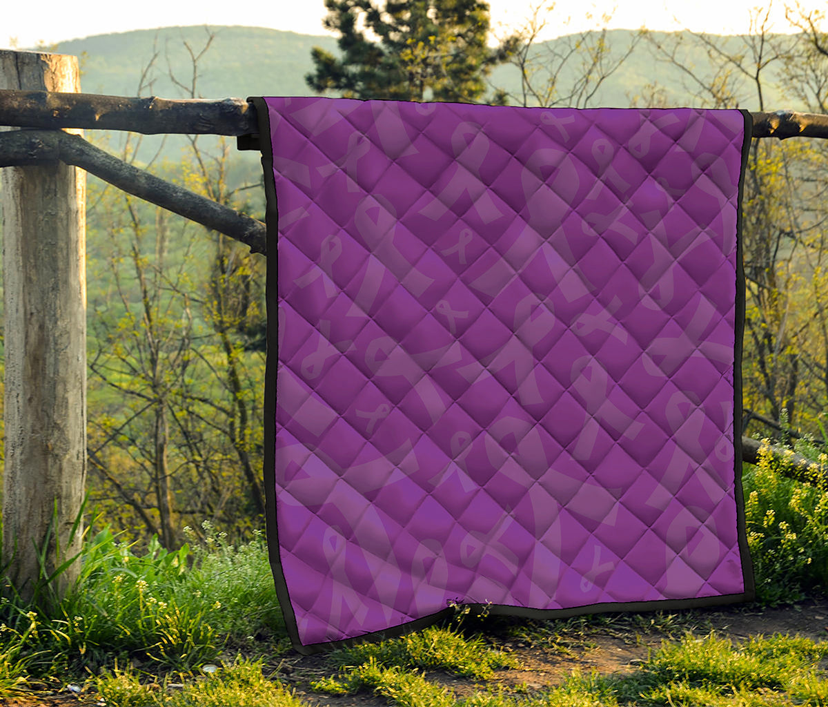 Purple Cancer Awareness Ribbon Print Quilt
