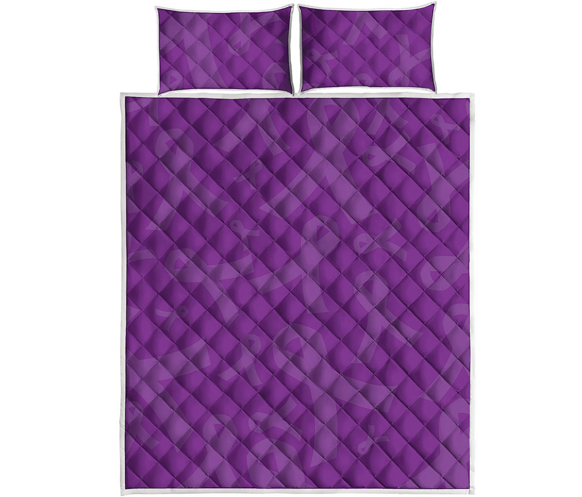 Purple Cancer Awareness Ribbon Print Quilt Bed Set