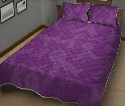 Purple Cancer Awareness Ribbon Print Quilt Bed Set
