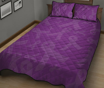 Purple Cancer Awareness Ribbon Print Quilt Bed Set
