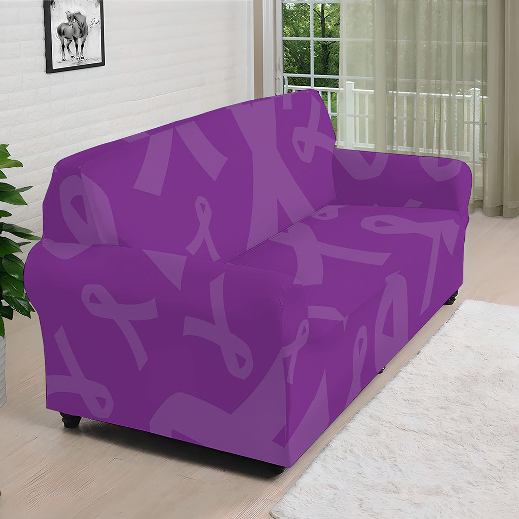 Purple Cancer Awareness Ribbon Print Sofa Cover