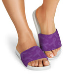 Purple Cancer Awareness Ribbon Print White Slide Sandals