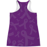 Purple Cancer Awareness Ribbon Print Women's Racerback Tank Top