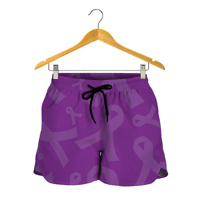 Purple Cancer Awareness Ribbon Print Women's Shorts