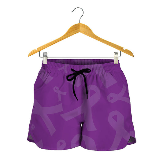 Purple Cancer Awareness Ribbon Print Women's Shorts