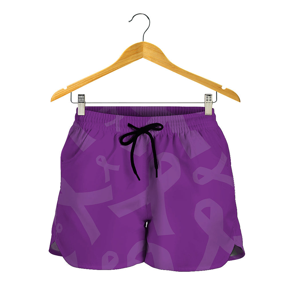 Purple Cancer Awareness Ribbon Print Women's Shorts