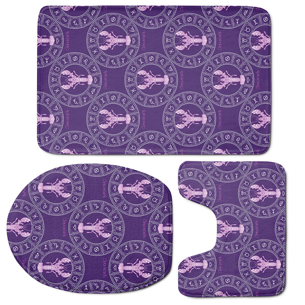 Purple Cancer Zodiac Pattern Print 3 Piece Bath Mat Set