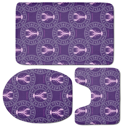 Purple Cancer Zodiac Pattern Print 3 Piece Bath Mat Set