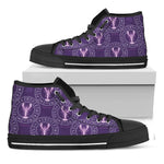 Purple Cancer Zodiac Pattern Print Black High Top Shoes