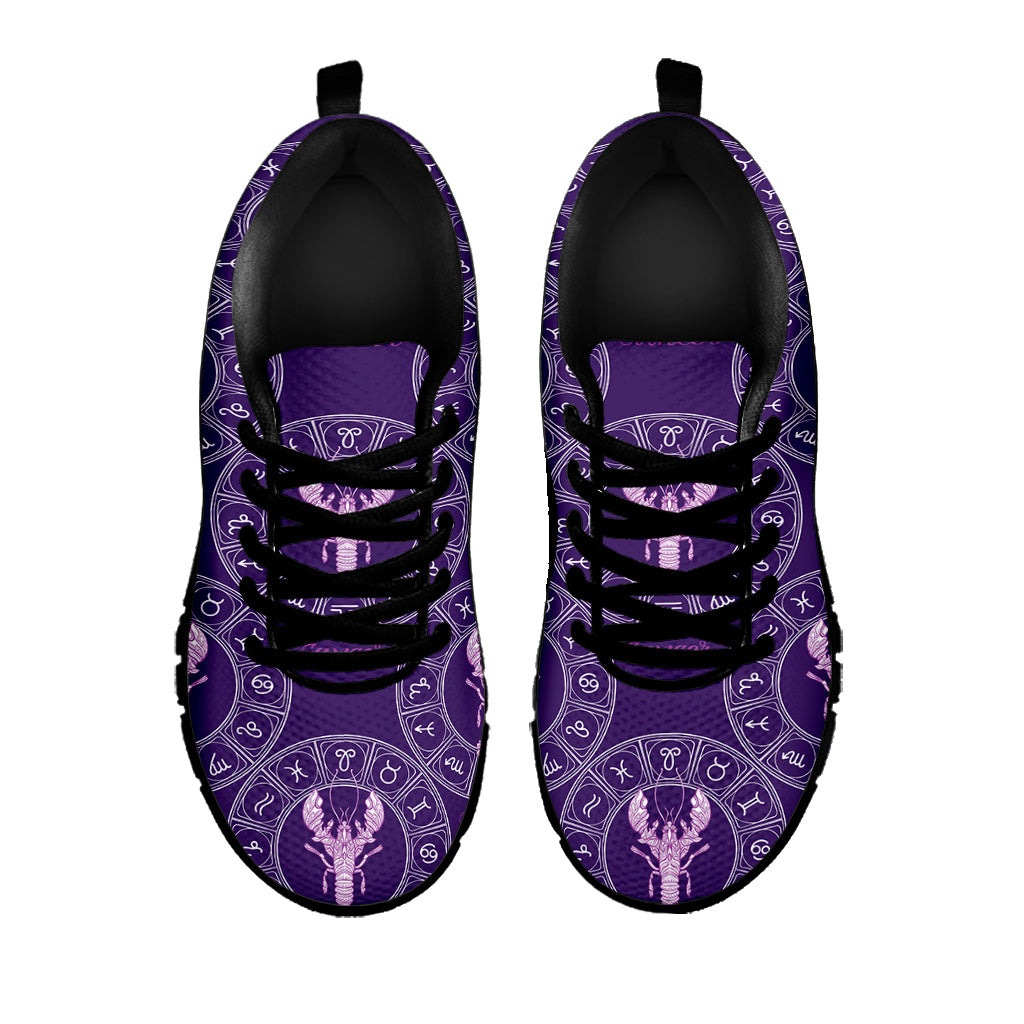 Purple Cancer Zodiac Pattern Print Black Sneakers