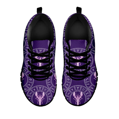 Purple Cancer Zodiac Pattern Print Black Sneakers